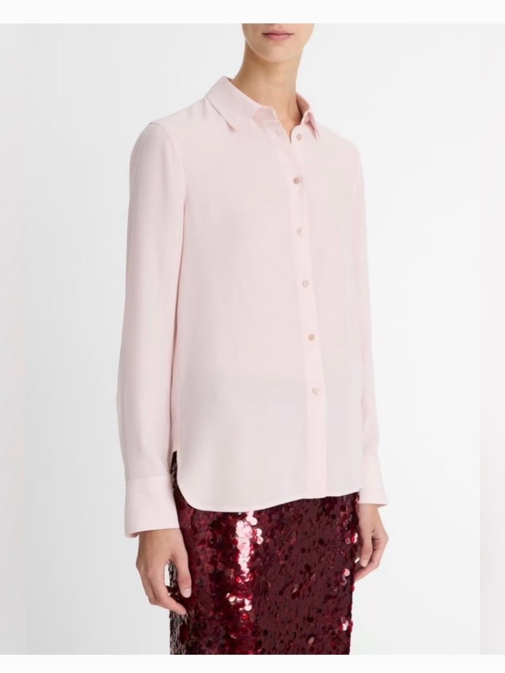 Vince Satin Pink Button-Down Blouse